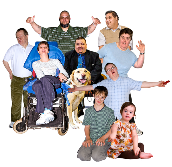 A group of people with different disabilities and ages