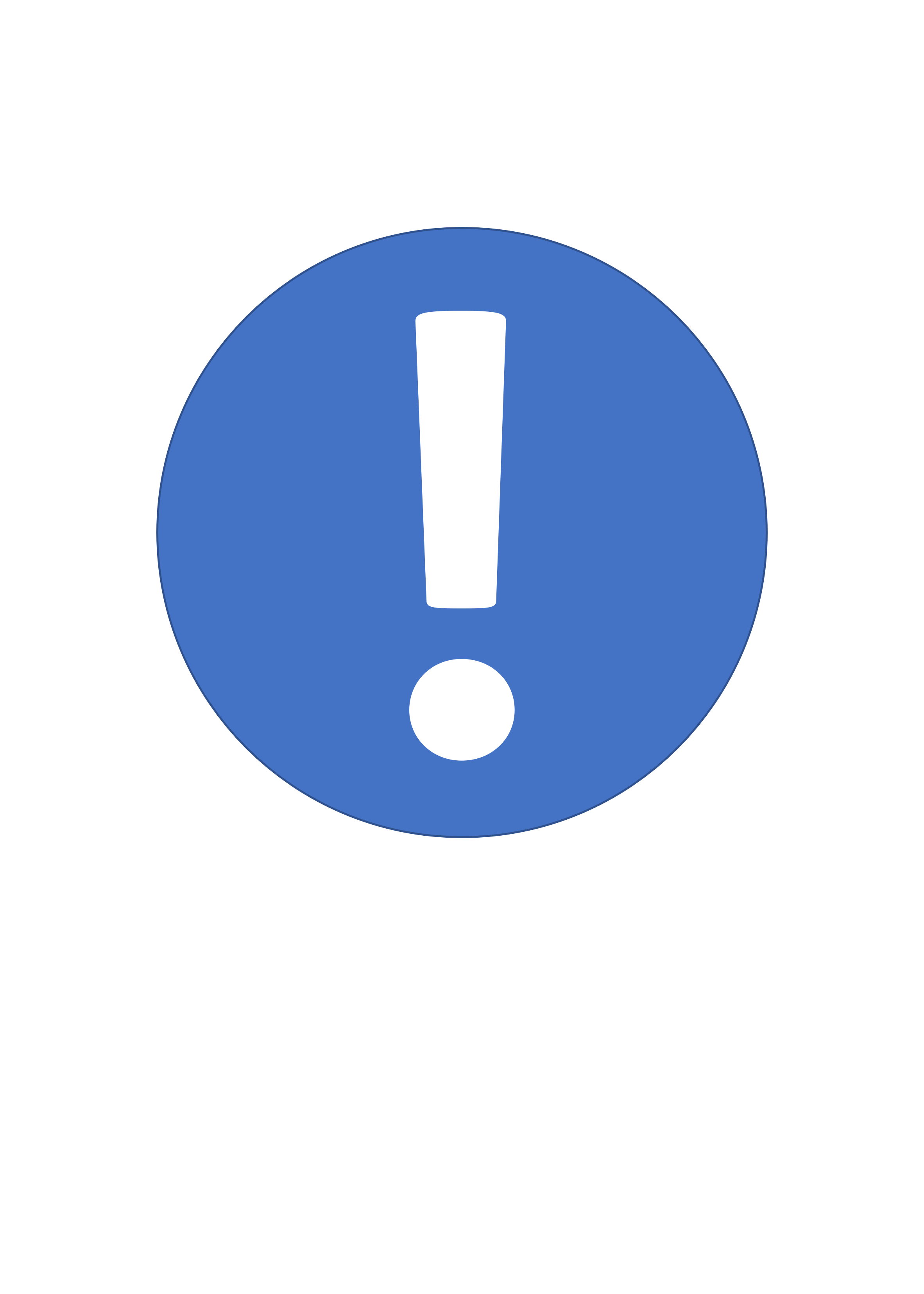 A blue circle with a white exclamation mark inside it