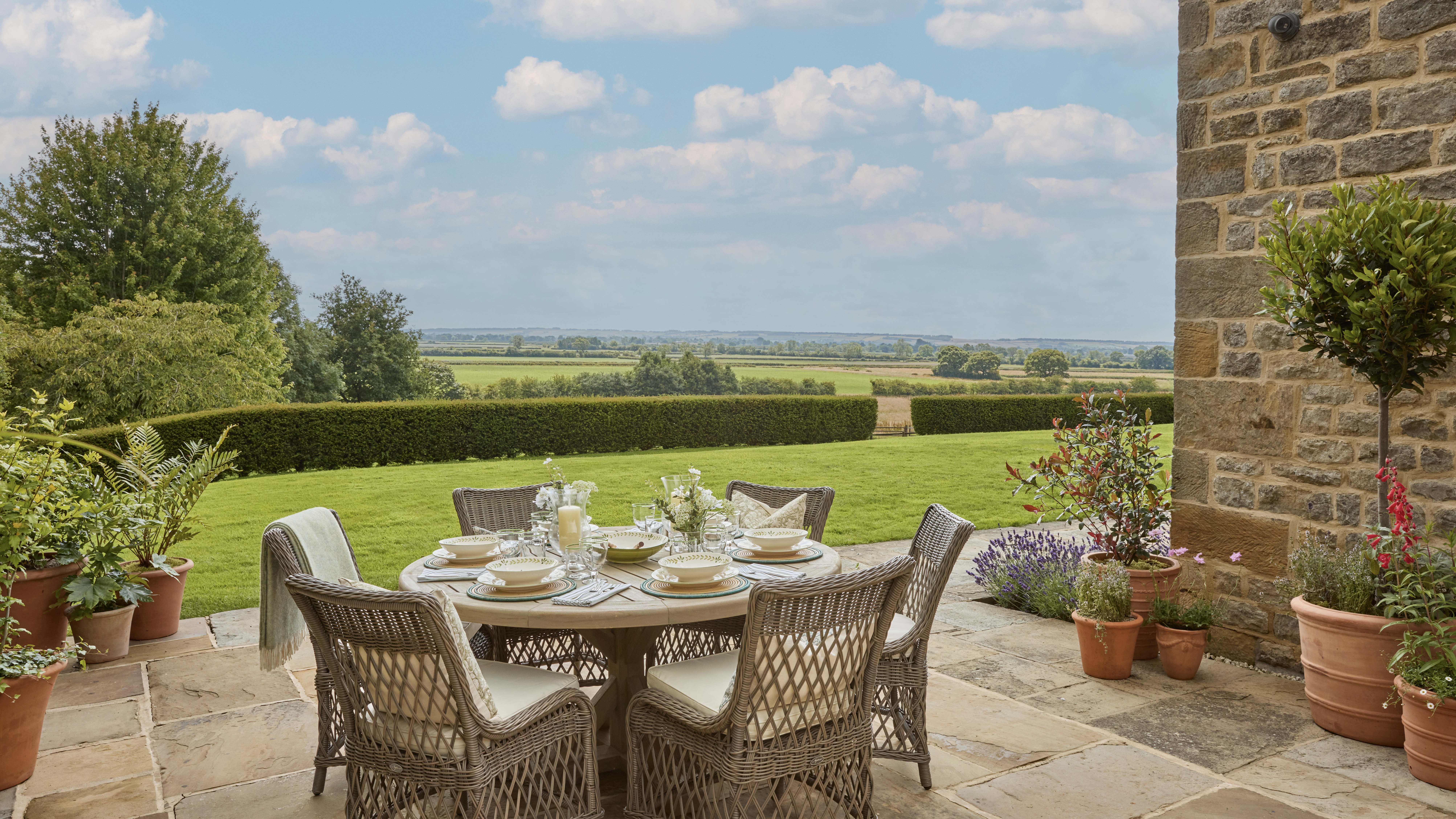 Garden table overlooking countryside