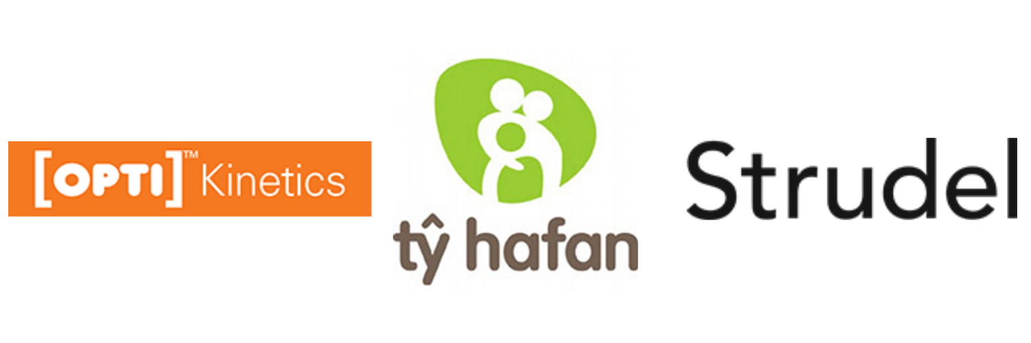 OPTI Kinetics, Ty Hafan and Strudel logos
