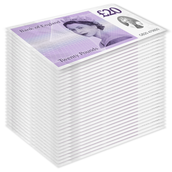A pile of twenty pound notes