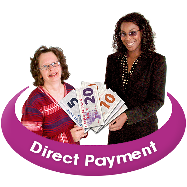 A woman being handed money above the title Direct Payments