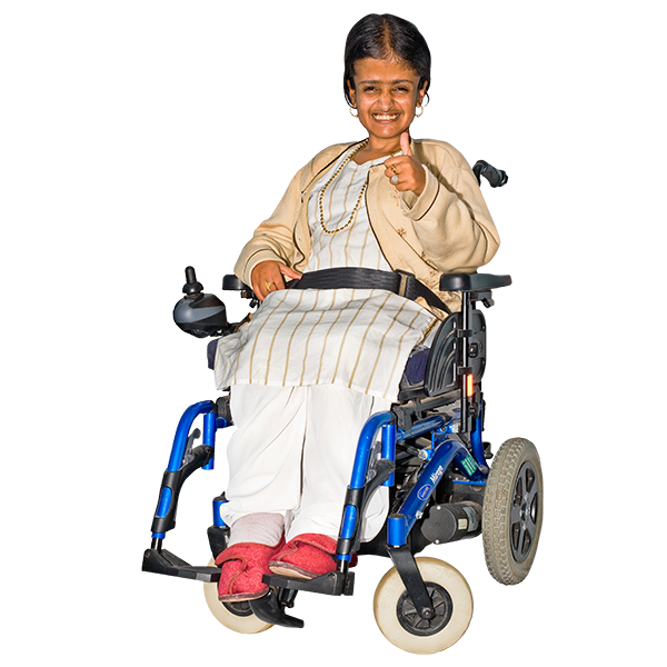 A woman in a wheelchair
