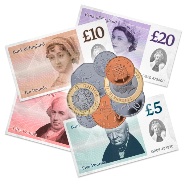 Pound notes and coins