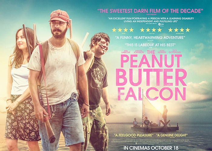 Peanut Butter Falcon film poster with two men and one woman stood on the front.