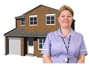 A nurse outside her home