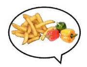 Chips and vegetables in a speech bubble