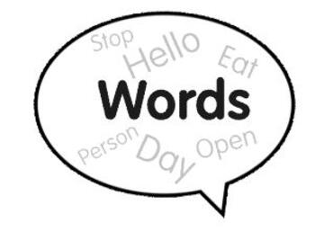A speech bubble with lots of words inside it
