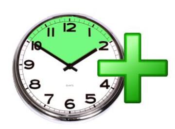 A clock showing 20 minutes and a plus sign