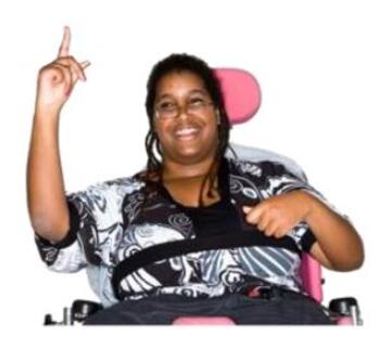 A woman with her hand raised