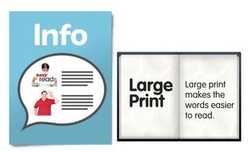 An information leaflet and a large print book