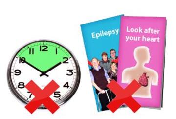 a clock and easy read leaflets with a cross through them both
