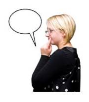 A woman thinking with a speech bubble above her head