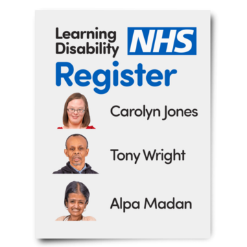 The front cover of the NHS learning disability register showing peoples names