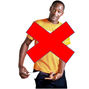 a red cross over a man showing he has no money left
