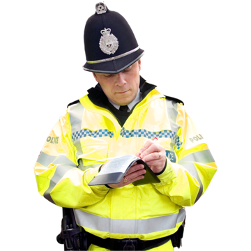 a policeman checking his notes