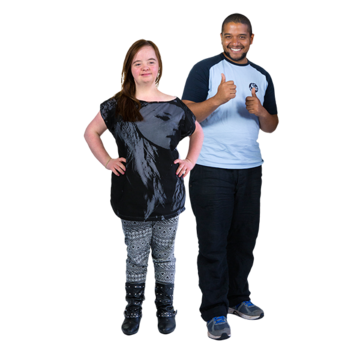 a supporter with his thumbs up next to the person he is helping