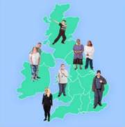 A map of the UK with images of people dotted around it
