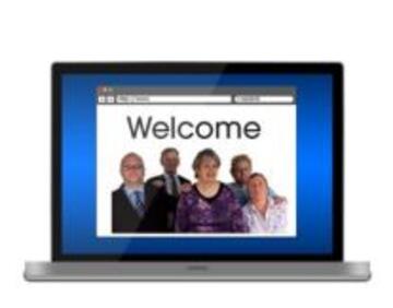 A laptop showing a welcome screen