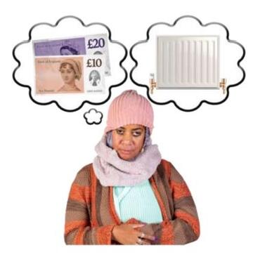 A woman thinking about money and her heating