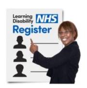 A woman pointing to a NHS 'Register' poster