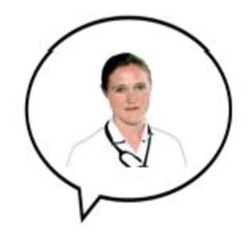  A picture of a healthcare worker in a speech bubble