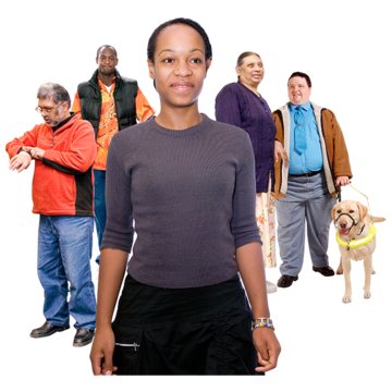 A woman standing in front of a crowd of people