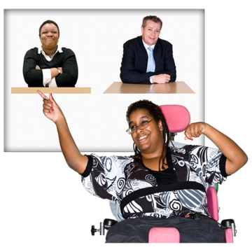 A woman pointing to choose a support worker