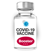 A bottle labelled covid-19 vaccine booster.