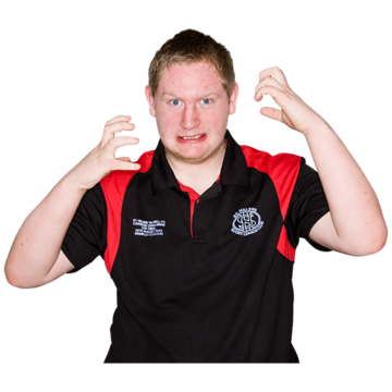 A man with his hands raised and grimacing with frustration