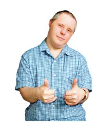 a man with downs syndrome with his thumbs up