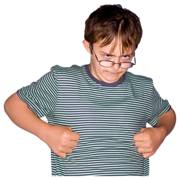 A man with his arms bent and his fists raised in temper looking angry