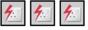 3 grey squares, each with an electric socket which is switched on and a red zig zag line by the socket