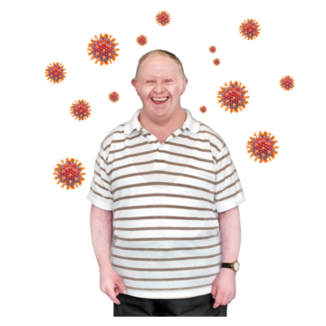 A man smiling with germs around him.