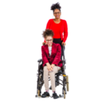 A carer pushing a lady in a wheelchair