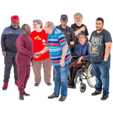 A group of people meeting each other