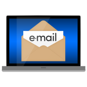 a laptop screen showing the word email in an envelope