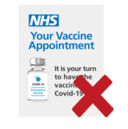 A red cross beside a letter from the NHS which says 'Your vaccine appointment'.