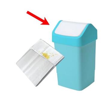 A picture of an arrow pointing at a waste bin