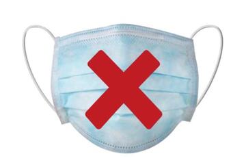 A face covering with a red cross over the bit that goes over your mouth and nose