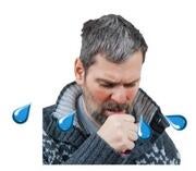 A man coughing and sneezing with droplets of the virus coming from him