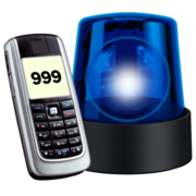 A phone displaying 999 next to a police blue light