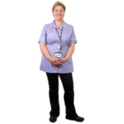 a picture of a female nurse in trousers
