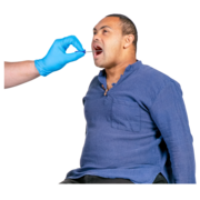 a man with his mouth open about to have a coronavirus swab test