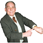 A man pointing to his watch