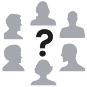 Six silhouette head and shoulder pictures of different people circled around a question mark