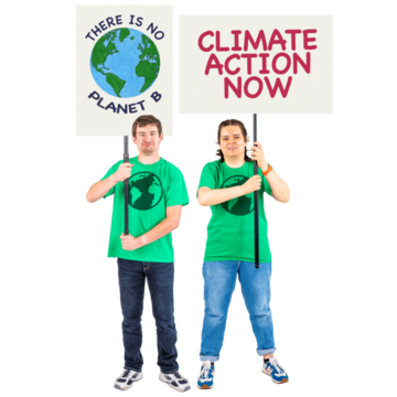 Two people holding up signs