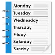 An open diary showing the 7 days of the week