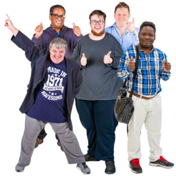 A group of 5 men with their thumbs up