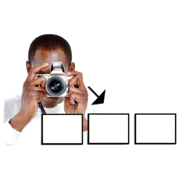 a man taking 3 pictures with a camera for a story